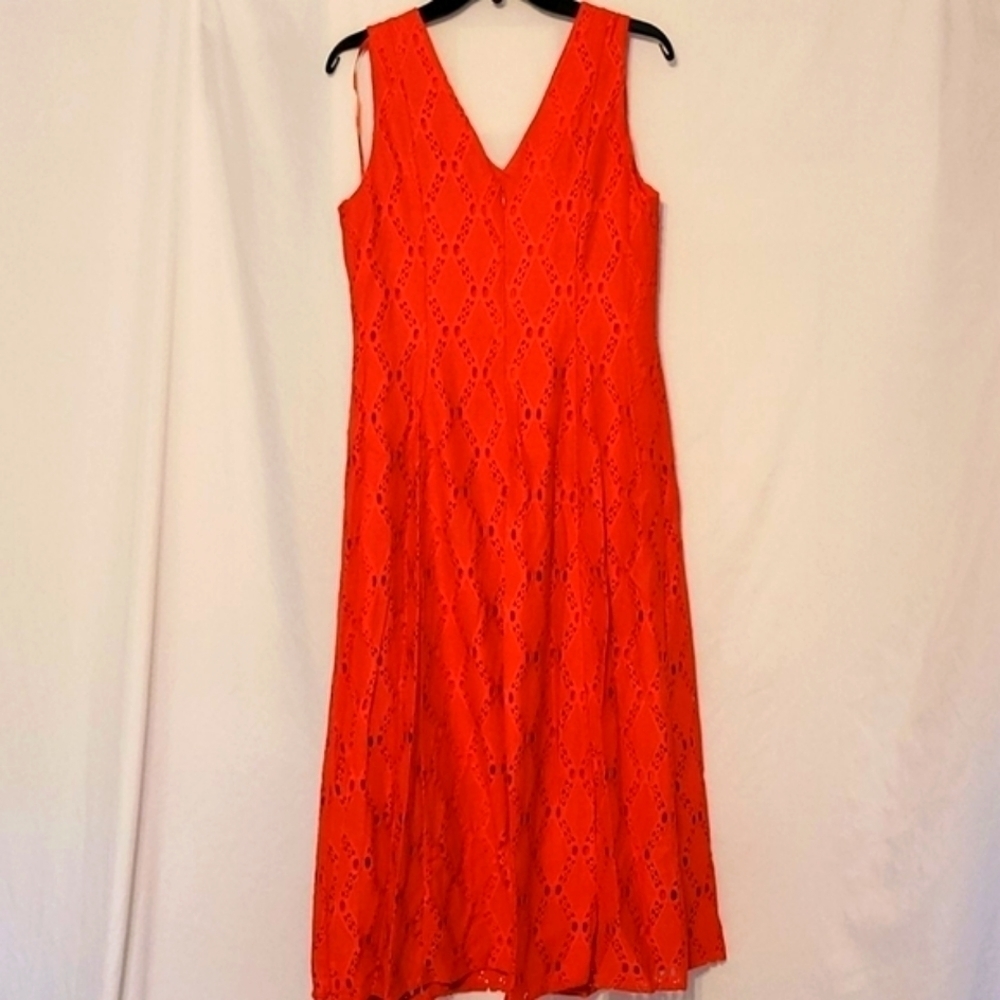 𝅺Tahari Women's Red Lattice Lace Midi Dress - Picture 9 of 9
